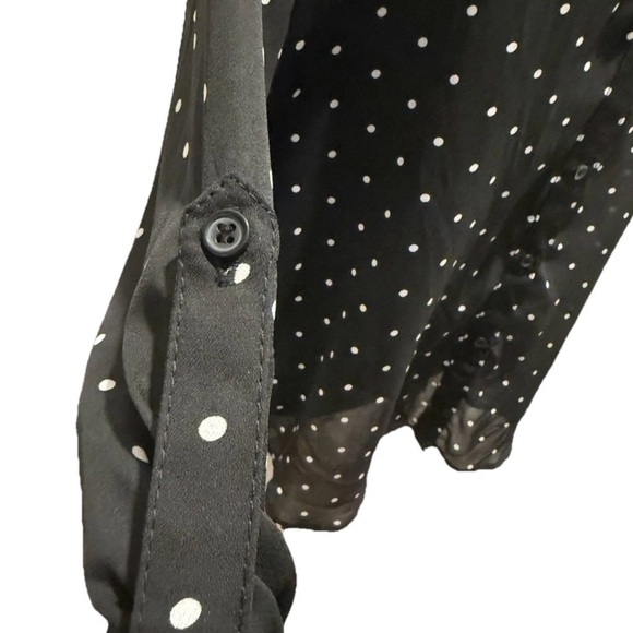Signature Studio Black/White Long Sleeve Polka Dot Sheer Blouse, Size Large - Picture 9 of 11